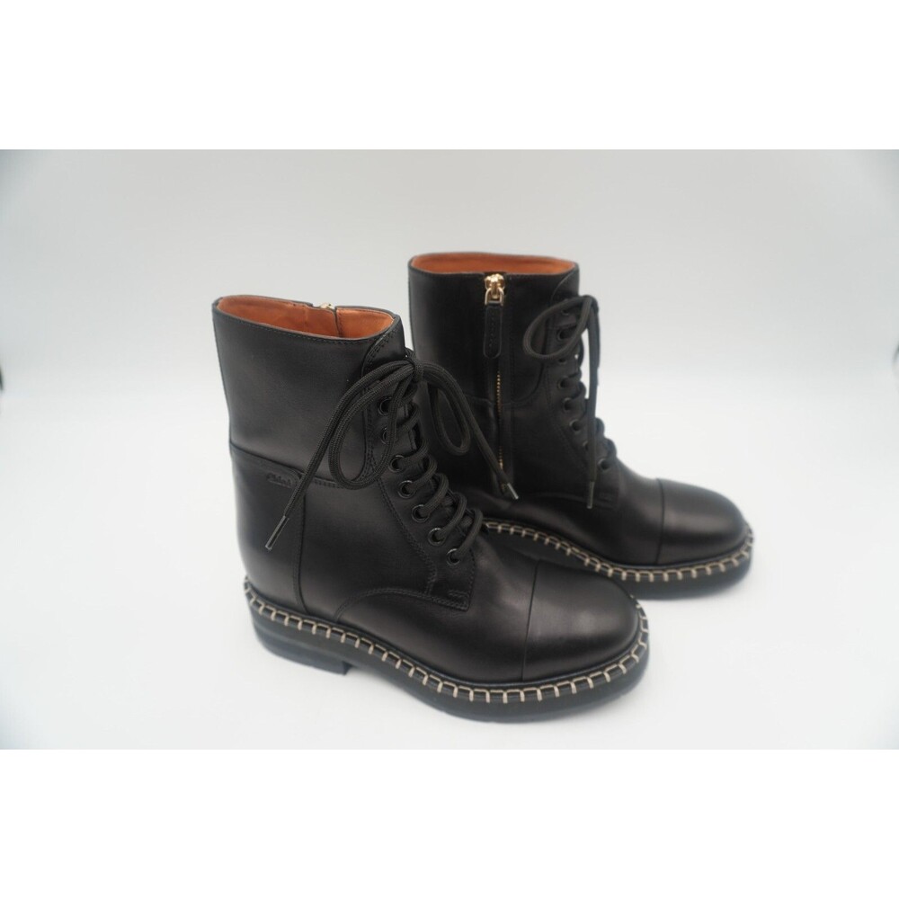 Chloé Noua Leather Whipstitch Trim Combat Ankle Boots. Style and Comfort Size 35